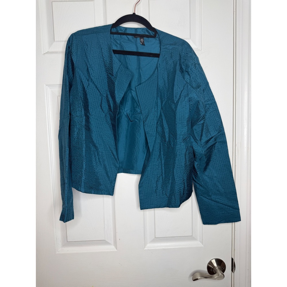 Eileen Fisher teal textured silk jacket size S